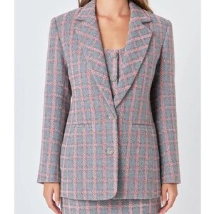 Endless Rose Sparkling Plaid Tweed Blazer